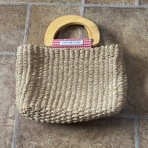 Tommy Hilfiger Rattan Woven Purse with Wooden Handle